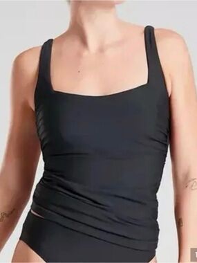Athleta Square Neck Bra Cup Tankini Top Black Size 38D DD New Padded